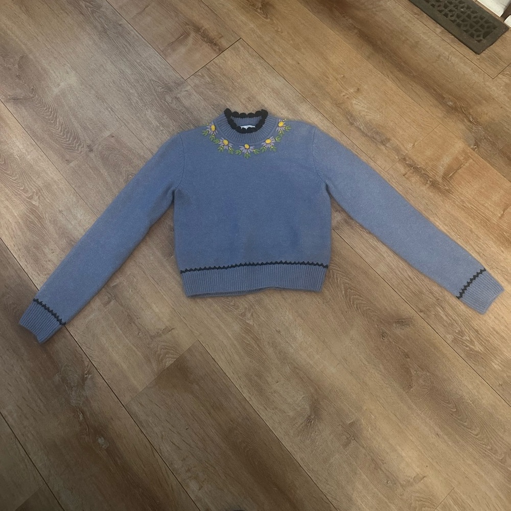 Zara Blue Sweater with Floral Embroidery